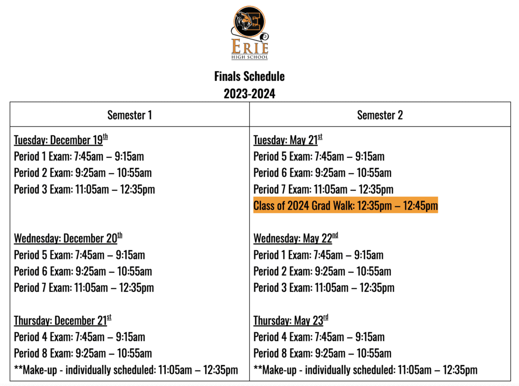 finals schedule